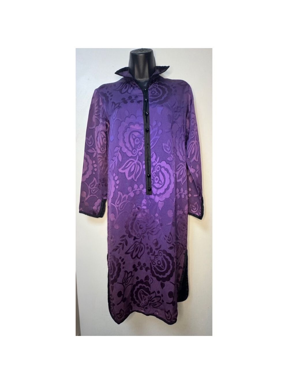 Vintage Saint Laurent 100% Silk Tunic Size 40/8 Purple Floral